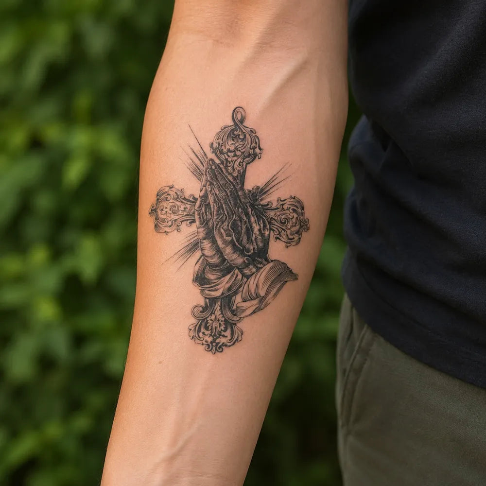 SafeTatt — Praying Hands · fotografie tetování na kůži