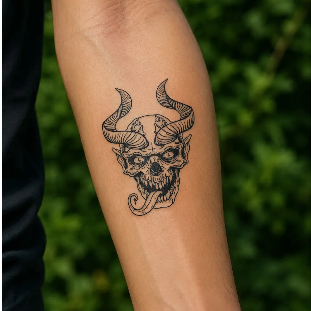 SafeTatt — Demon Skull · fotografie tetování na kůži