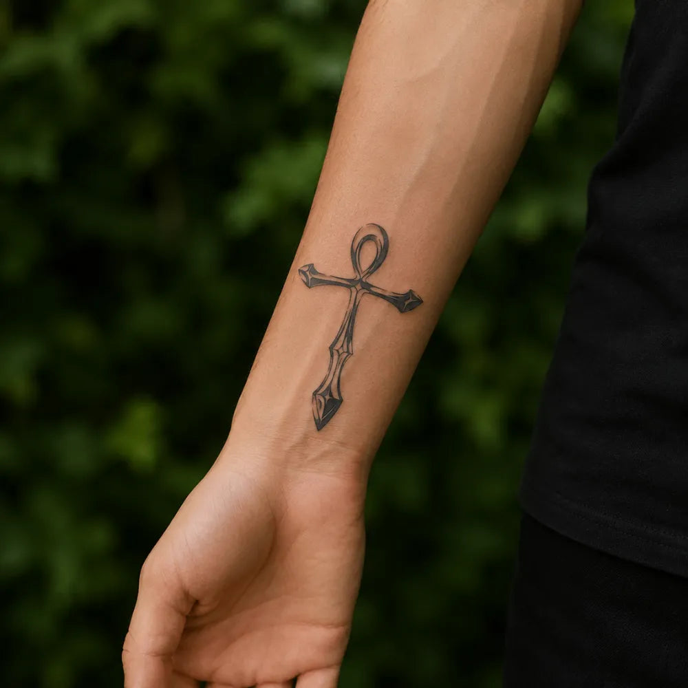 SafeTatt — Ornamental Cross · fotografie tetování na kůži