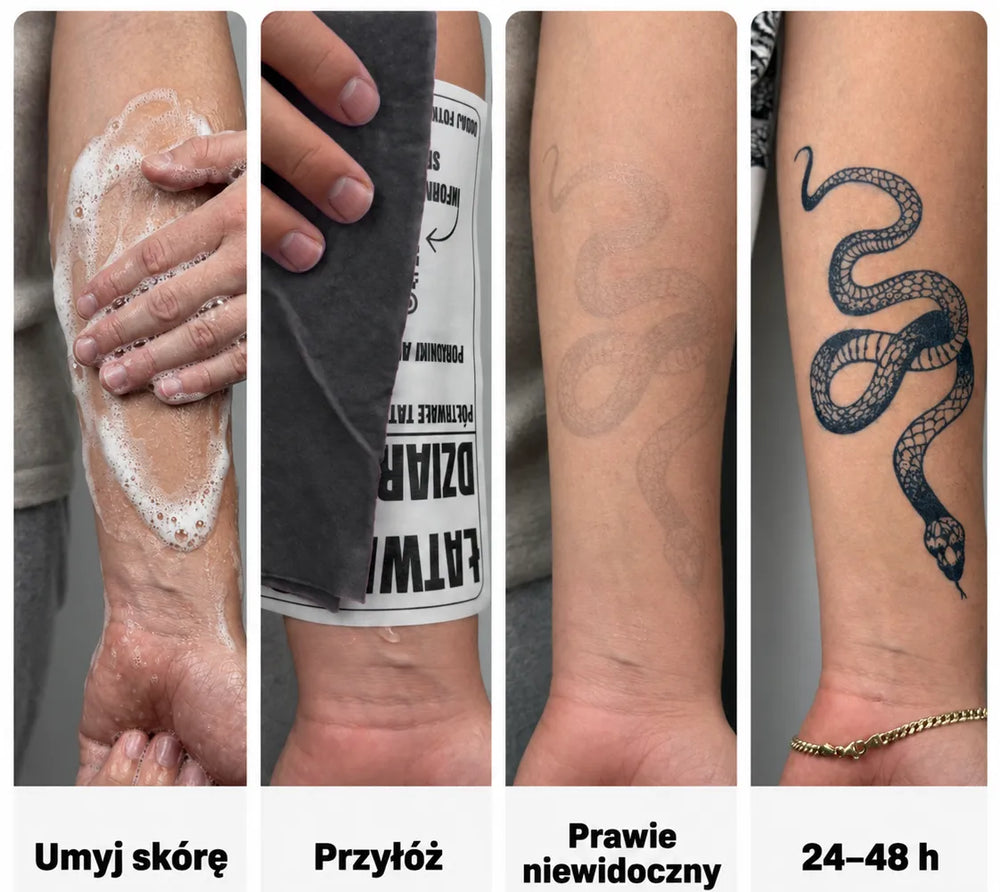 Originele instructie Easy Tattoo met papier voorzien van het merklogo en een fase met een bijna onzichtbaar ontwerp