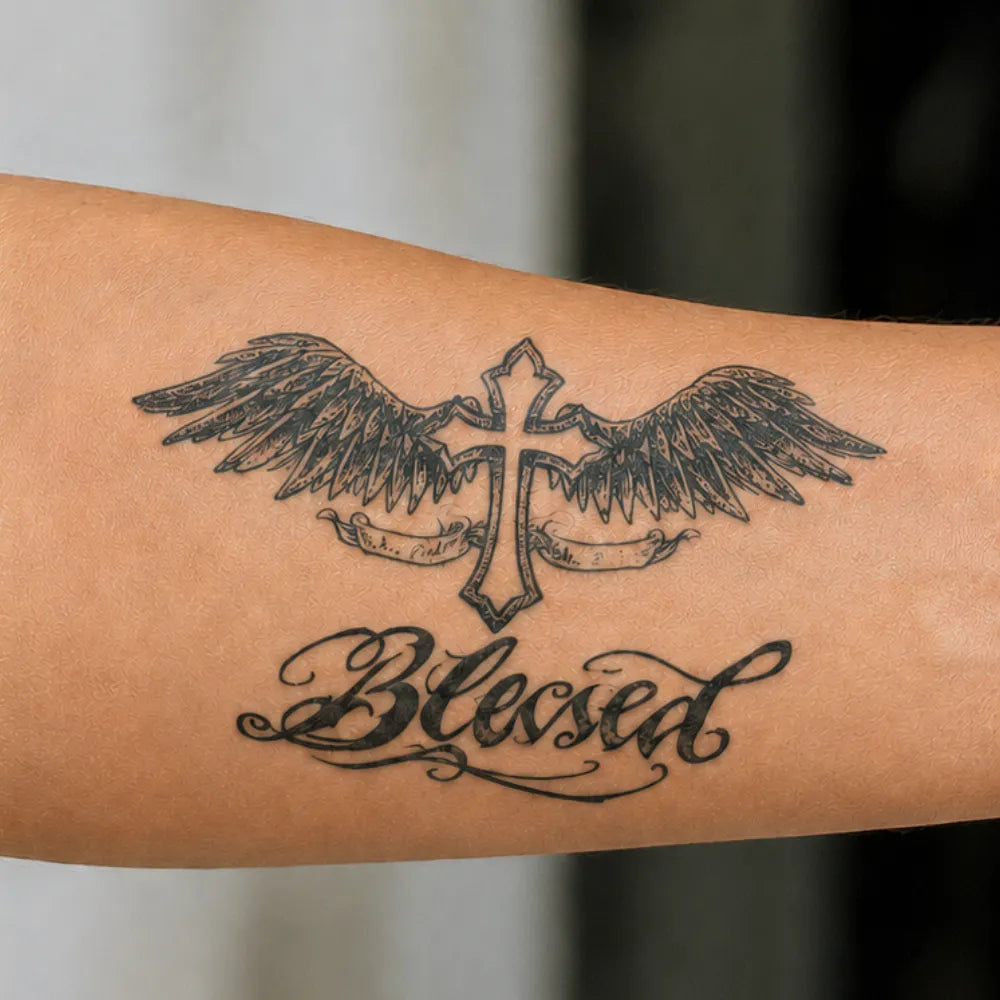 SafeTatt — Blessed Wings · fotografie tetování na kůži