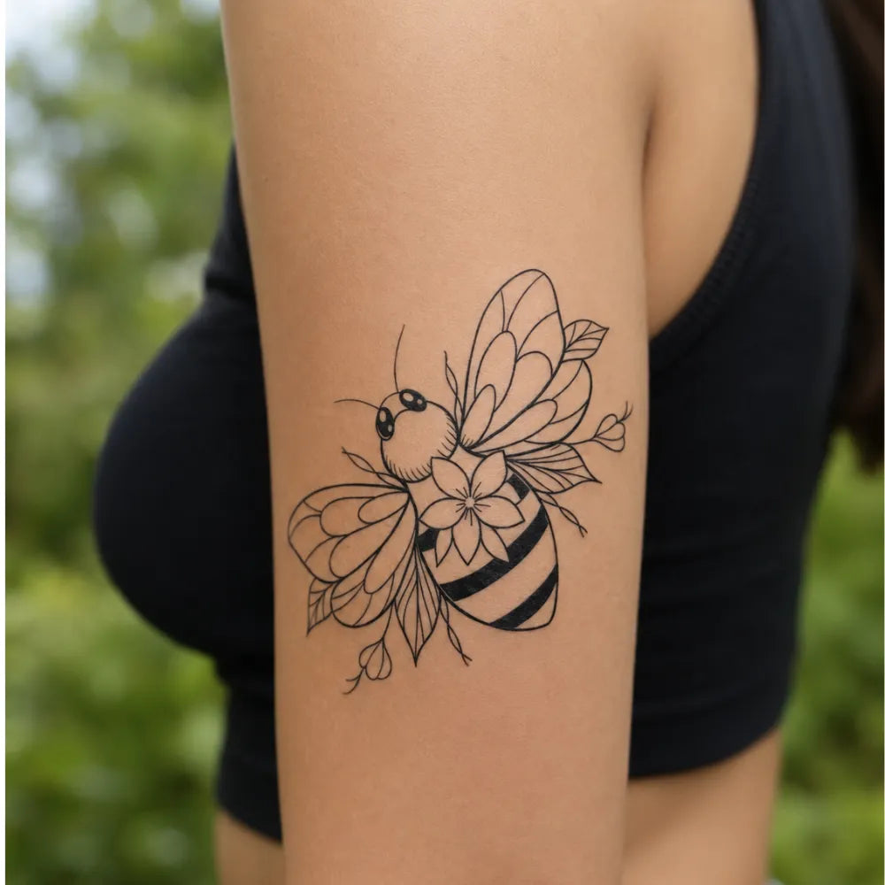 SafeTatt — Floral Bee · fotografie tetování na kůži